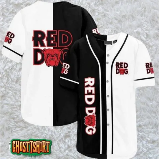 Discover White Black Red Dog Beer Baseball Jerseys