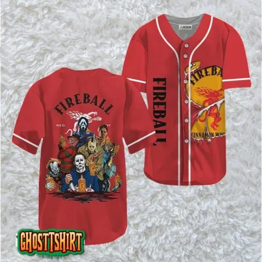 Discover Red Fireball Whiskey Horror Halloween Characters Baseball Jerseys