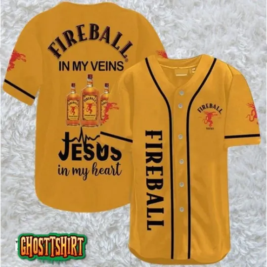 Fireball Whiskey In My Veins Baseball Jerseys