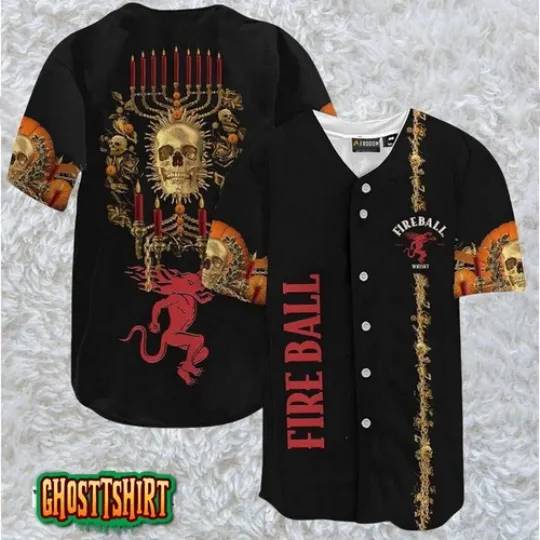 Fireball Whisky Golden Skull And Pumpkin Baseball Jerseys
