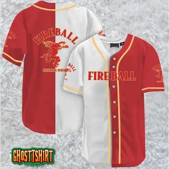 White And Red Split Fireball Whisky Baseball Jerseys