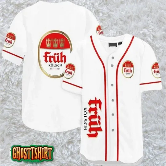 Discover White Fruh Kolsch Baseball Jerseys