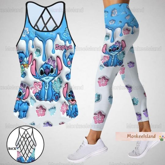 Stitch Ohana Tank Top, Personalized Stitch Legging, Lilo And Stitch Women Legging, Cute Stitch 3D Tank Top, Disney Stitch Workout Tops