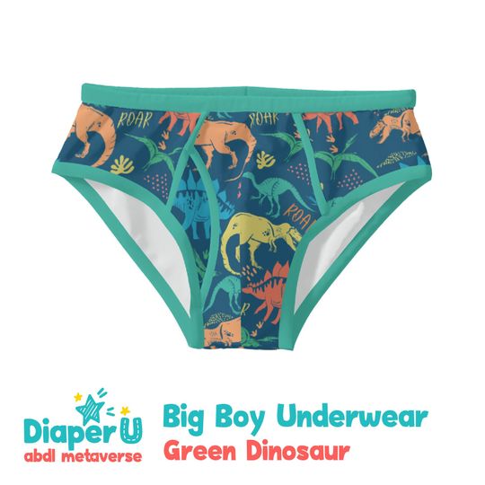 Discover Adult Baby Big Boy Briefs - Green Dinosaur