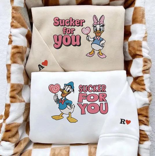 Custom Couple Valentine Embroidered Sweatshirt, Sucker For You Embroidery Sweatshirt, Matching Couple Shirt, Xoxo Valentine Couple Shirt