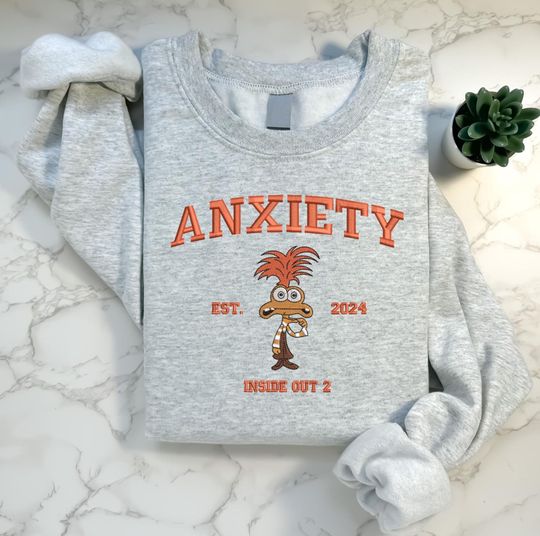 Christmas Inside Out Anxiety Embroidered Sweatshirt - Character, Disney Sweatshirt, Disney Fan Crewneck, Birthday Gift - Multiple Colours