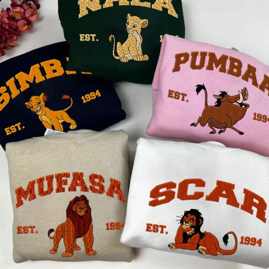 Custom The Lion King Movie Character Embroidered Sweatshirt, Mufasa Embroidered Sweatshirt, Simba, Nala, Scar, Gift For Fans Mufasa