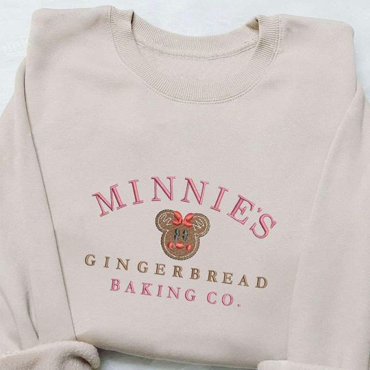 Minnie Gingerbread Baking Co Embroidered Sweatshirt, Disney Minnie Cookies Crewneck Sweatshirt,Minnie Mouse Christmas Embroidery Hoodie