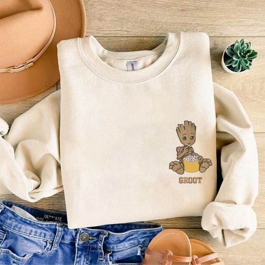 Baby Groot Embroidered Sweatshirt, Guardians of the Galaxy Shirt, Groot T-Shirt, Groot Embroidery Crew Neck, Marvel Fan Shirt, Birthday Gift