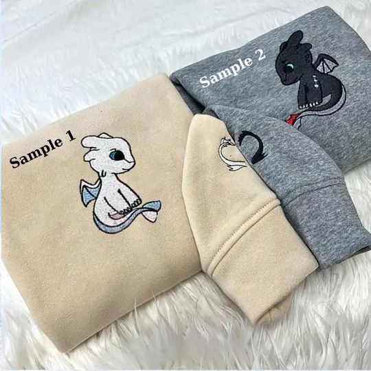 Toothless Dragon Couple Embroidered Sweatshirt, Disney How To Train Dragon Shirt, Night Fury and Light Fury Shirt, Gift For Valentine
