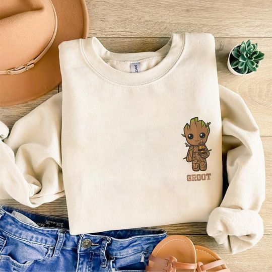 Baby Groot Embroidered Sweatshirt, Groot T-Shirt, Guardians of the Galaxy Shirt, Groot Embroidery Crew Neck, Marvel Fan Shirt, Birthday Gift