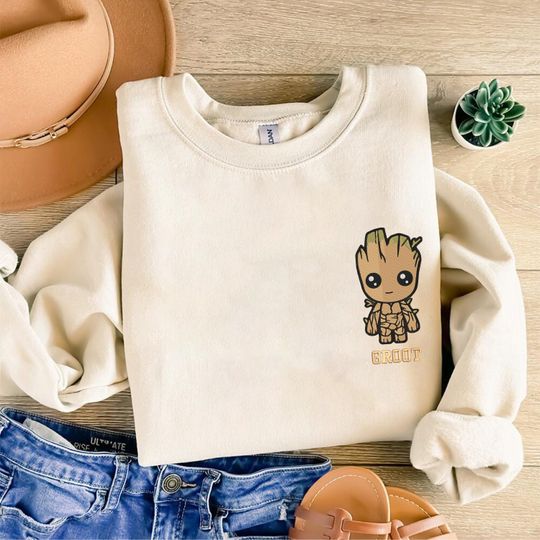 Baby Groot Embroidered Sweatshirt, Groot T-Shirt, Guardians of the Galaxy Shirt, Groot Embroidery Crew Neck, Marvel Fan Shirt, Birthday Gift