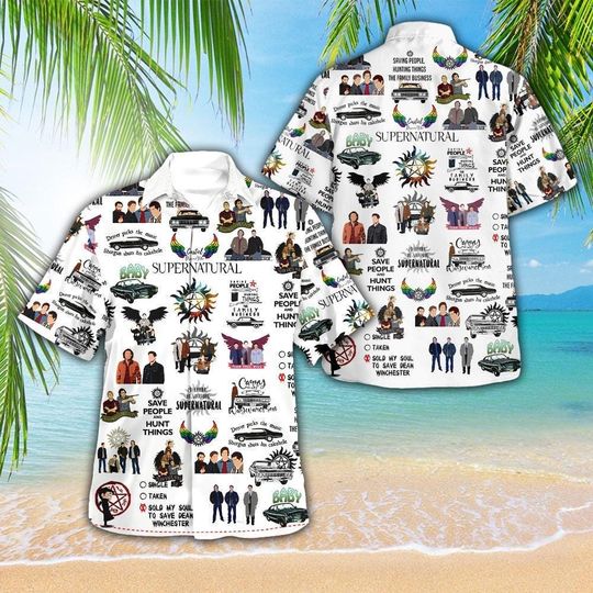 Supernatural Button Shirt, Winchester Brothers Button Shirt, Supernatural Merch, Tv Series Hawaiian Shirt, John Winchester Aloha Shirt