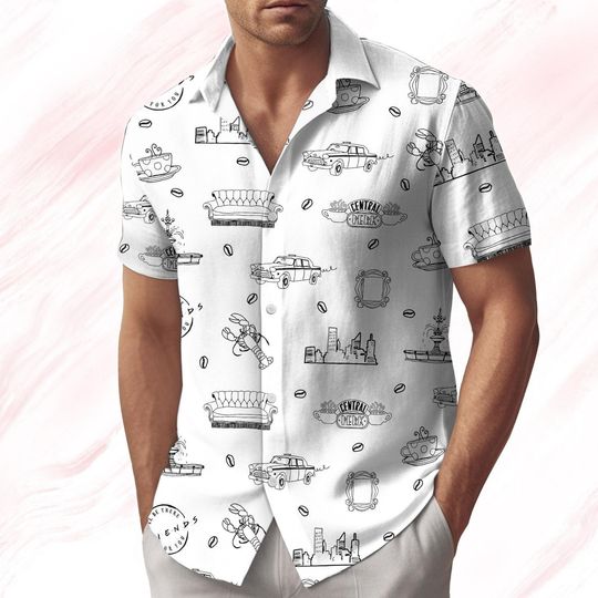 Friends Series Button Up Shirt, Chadler Bing Shirt For Men, Central Perk Coffee Button Shirt, Tv Series Shirt Shorts, Valentine Gift
