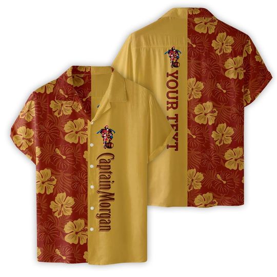 3D Printed Captain Rum Personalized Name Hawaiian Shirt Alcohol Short Sleeves Unisex Button Down Tropical Summer Beach Shirts for Men Women