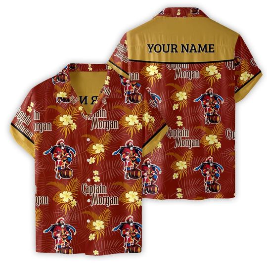 Discover 3D Printed Captain Rum Personalized Name Hawaiian Shirt Alcohol Short Sleeves Unisex Button Down Tropical Summer Beach Shirts for Men Women