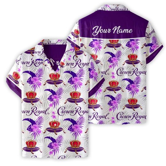 Discover 3D Printed Crown Whiskey Personalized Name Hawaiian Shirt Royal Alcohol Short Sleeves Unisex Button Down Tropical Summer Beach Shirts Gift