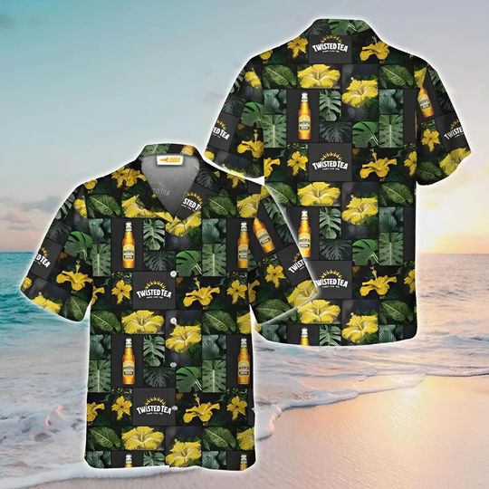 Twisted Tea Flower Hawaiian Shirt, Men Hawaiian Button Up Shirts, Summer Gifts Anniversary, Birthday, Vacation Gifts