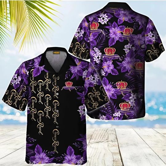 Gold Crown Royal Flower Hawaiian Shirt, Men Hawaiian Button Up Shirts, Summer Gifts Anniversary, Birthday, Vacation Gifts
