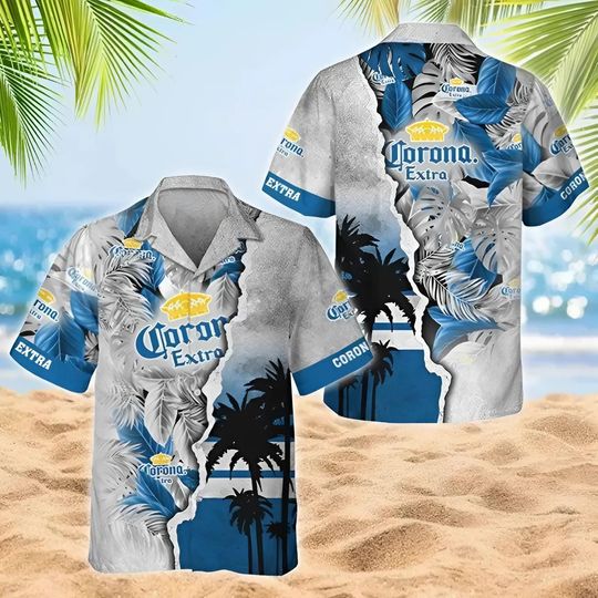 Tropical Torn Paper Corona Extra Hawaiian Shirt, Men Hawaiian Button Up Shirts, Summer Gifts Anniversary,Birthday,Vacation Gifts
