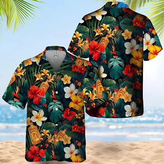 Fireball Tropical Summer Flower Hawaiian Shirt, Men Hawaiian Button Up Shirts, Summer Gifts Anniversary, Birthday, Vacation Gifts