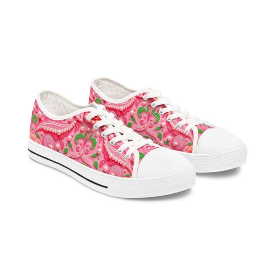 Feminine Floral Sneakers, Trendy Low Top Shoes, Boho Chic Footwear, Ideal for Casual Outings, Spring Celebrations