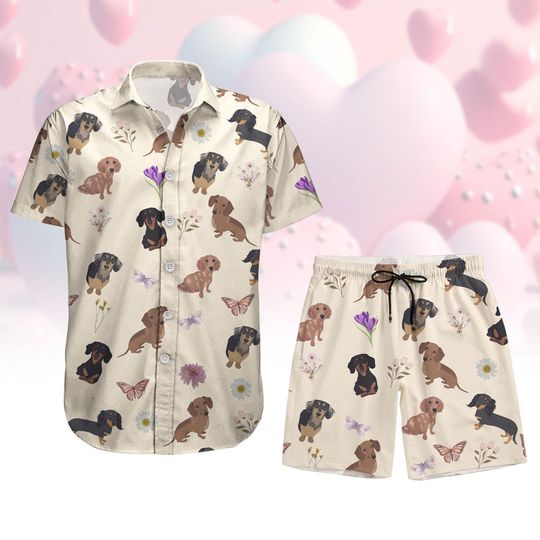 Discover Dachshund Dog Button Shirt Shorts, Doxie Hawaii Short, Dachshund Mom Button Shirt, Dog Cottagecore Shirt, Botanical Shirt And Shorts