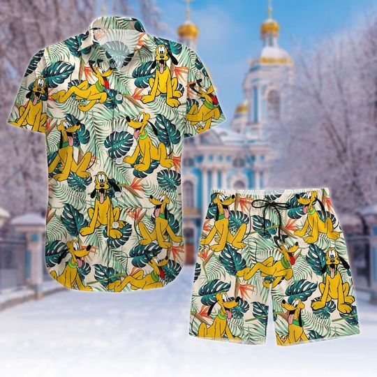Pluto Hawaii Shirt And Short, Disney Pluto Dog Tropical Short, Disneyland Family Matching Button Shirt, Short Sleeve Shirt For Men Wome