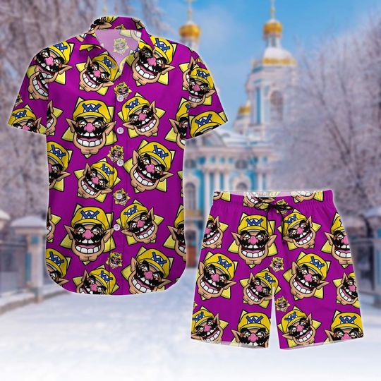 Super Wario Hawaii And Short, Super Mario Wario Button Shirt, Nintendo Wario Summer Short, Wario Gaming Tropical T-Shirt, Mario Wario O