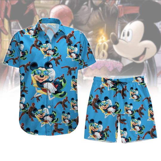 Spiderman And Mickey Tropical Button Shirt, Disney Marvel Avengers Hawaii Shirt, Marvel Family Matching Shirt, Superhero Mickey Short