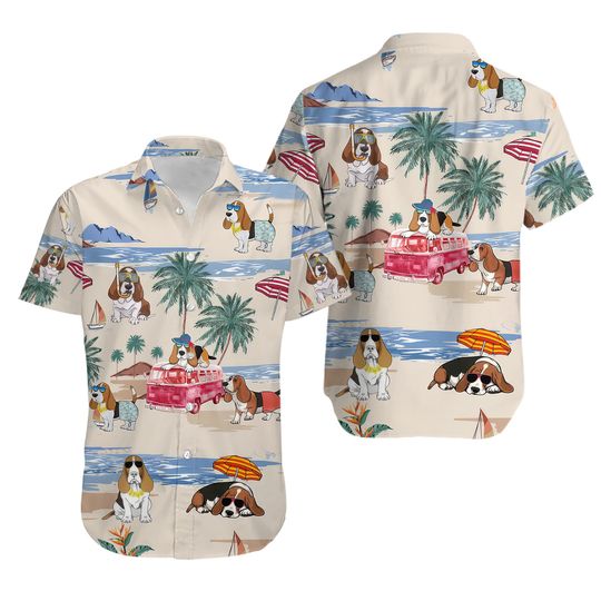 Basset Hound Hawaiian Shirt, Basset Hound Shirt, Button Up Shirt, Basset Hound Lover, Basset Hound Gifts, Hawaii Shirt Women/Men