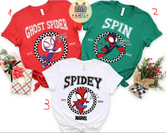 Marvel Spidey and His Amazing Friends Checkered Shirt, Ghost Spider Spin Matching Tee, Disney MCU Comic Tee, Disneyland Family Trip Gifts