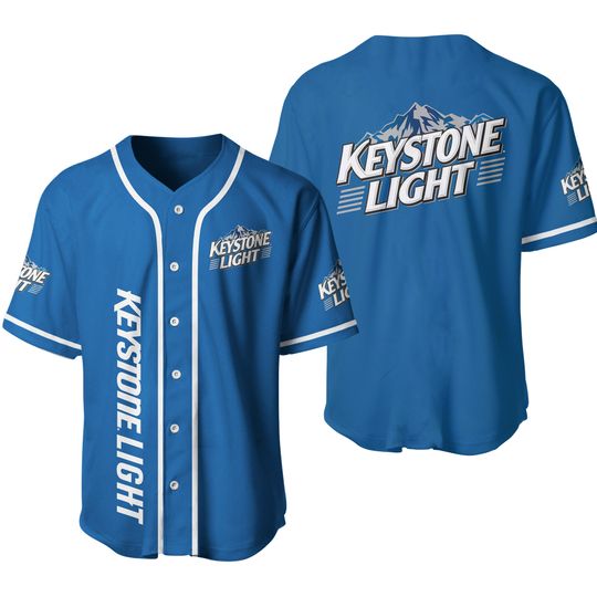 Vintage Blue Keystone Light Baseball Jersey Shirt
