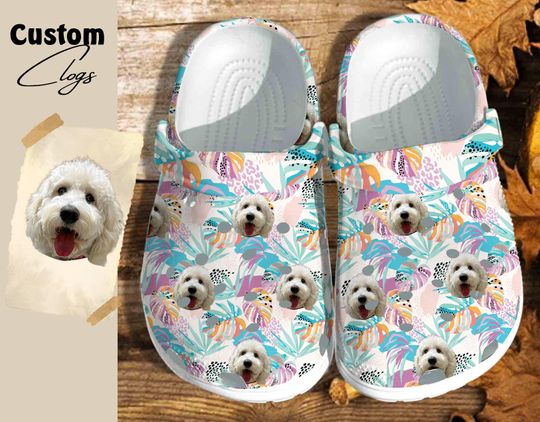 Personalized Photo Hawaiian Clogs, Hot Clogs, Custom Dog Cat Face Holiday Tropical Pattern Clogs Shose