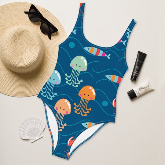 Women's Ocean Animal Jellyfish Print One-Piece Swimsuit