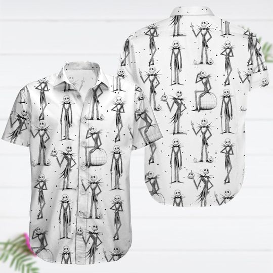 Discover Jack Skellington Button Shirt, Skellington Horror Tee, Scary Movie T-shirt, Disney Character Summer Shirt