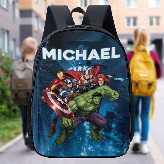 Personalized Superhero Squad Backpack, Custom Name Thunder God Backpack, Huge Green Hero Backpack, Superhero Theme Movie School Backpack