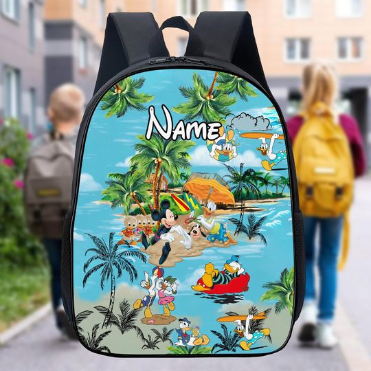 Discover Personalize Backpack Mouse And Friends Backpack, Duck Couple Theme Aloha Backpack, Cartoon Characters Backpack