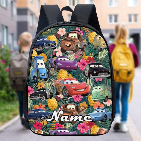 Personalize Backpack Car Characters, Tropical Palm Tree Kids Backpack, Car Bottle Back To School, Sport Car Cartoon BackpackGift For Kid