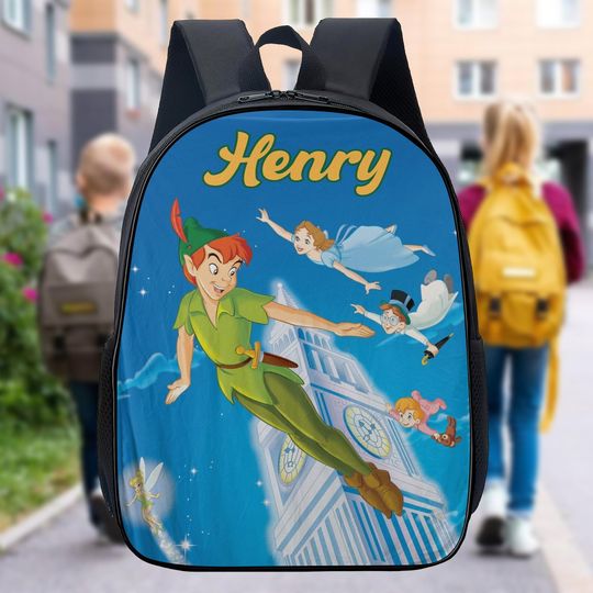 Personalized Magical World Backpack, Custom Name Animated Fairyland Backpack, Never Grow Up Child Backpack, Mischievous Boy Gift