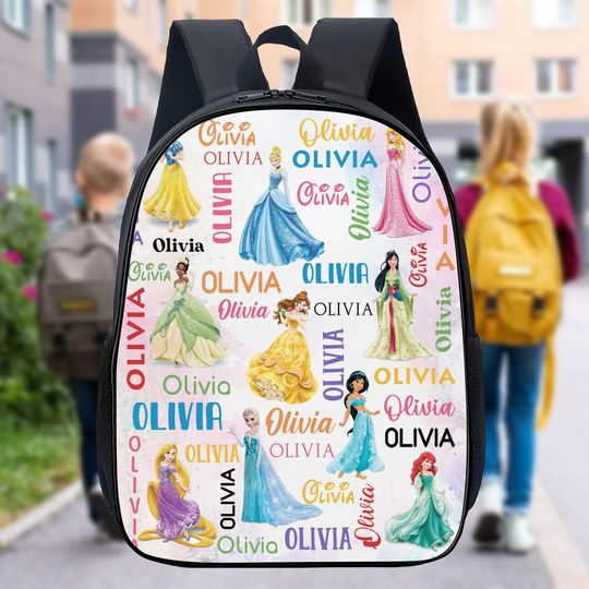 Discover Personalized Watercolor Princess Backpack, Custom Name Baby Girl Backpack, Princess Birthday Kid Gifts