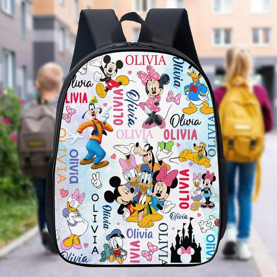 Personalized Watercolor Mouse and Friends Backpack, Magic Castle Backpack, Gift for Kids, Magic Kingdom Backpack