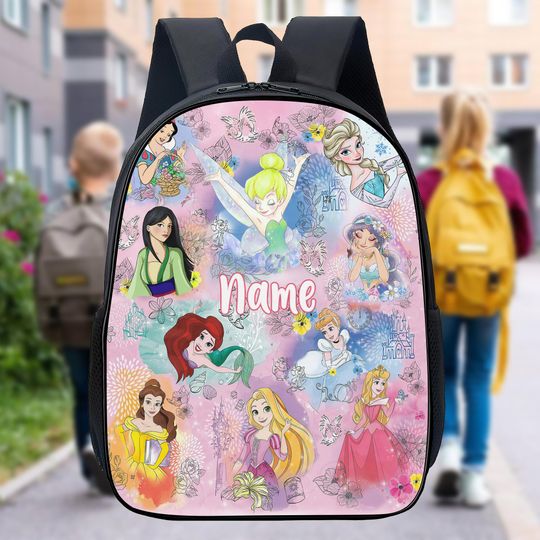 Personalized Watercolor Princess School Backpack, Baby Girl Trip Backpack, Princess Birthday Girl Gift, Princess Characters Backpack