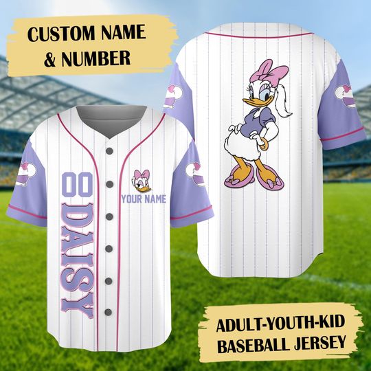 Disney Personalized Daisy Duck Baseball Jersey, Custom Donald Duck Girlfriend Jersey, Birthday Girl, Disneyland Magic Kingdom Outfit