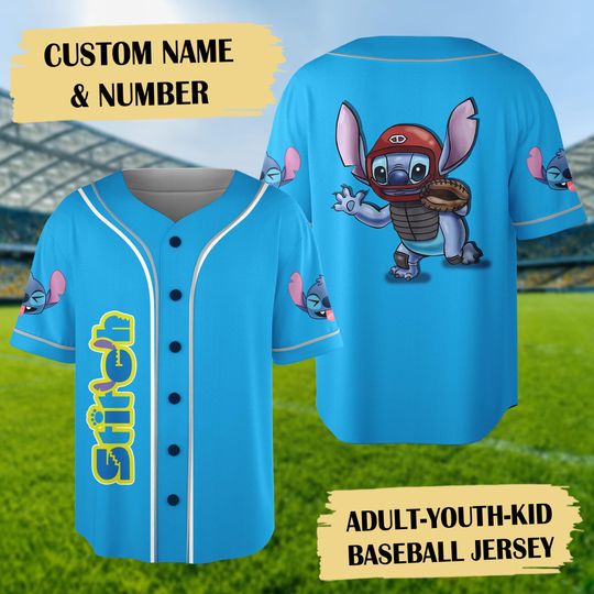 Discover Custom Blue Dog Monster Baseball Jersey, Alien Dog Team Basketball Jersey, Animated Dog Birthday Gift For Kid, Magic Kingdom Family Outfit