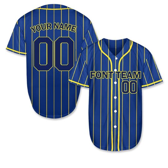 Baseball Jersey 3D AOP Blue Yellow Plaid Printed Custom Name Number Team Personalized Logo Sport Shirt Gift for Him Her Birthday Friend Dad