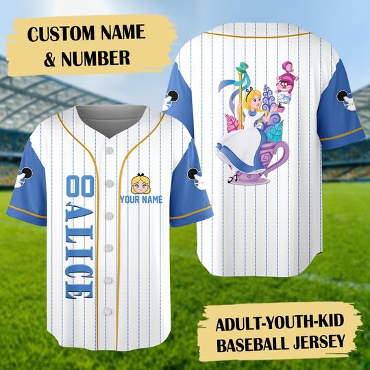 Personalized Alice The Wonderland Baseball Jersey, Princess Alice And Cheshire Cat Baseball Jersey, Alice 3D Printed Shirt, Alice Lover Gift