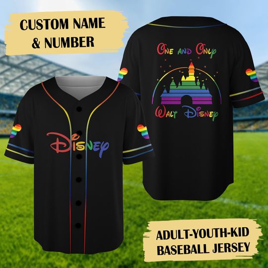 Discover Personalize Mickey Mouse Pride Month Baseball Jersey, Mickey LGBTQ Colorful Rainbow Baseball Jersey, Custom Name Magic Kingdom Trip Shirt