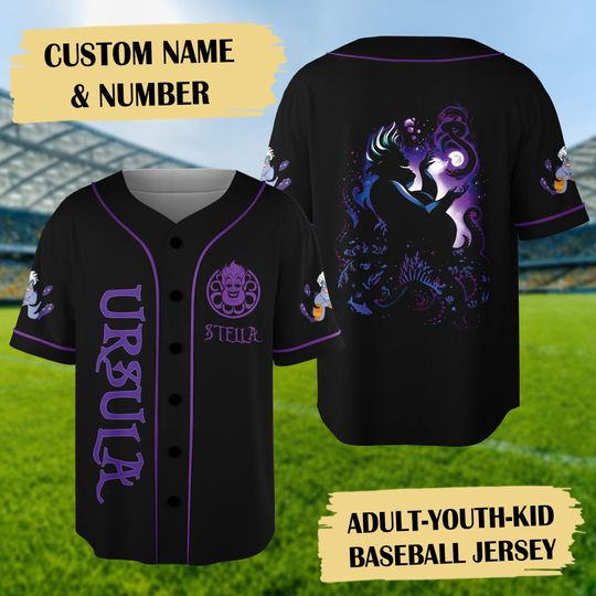 Custom Ursula Halloween Baseball Jersey, The Little Mermaid Basketball Jersey Team, Ursula Villain Jersey Shirt, Horror Characters Shirt