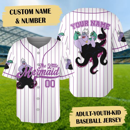 Discover Custom Ursula Baseball Jersey, Little Mermaid Basketball Jersey Team, Ursula Villain Halloween Jersey Shirt, Horror Character Movie Shirt
